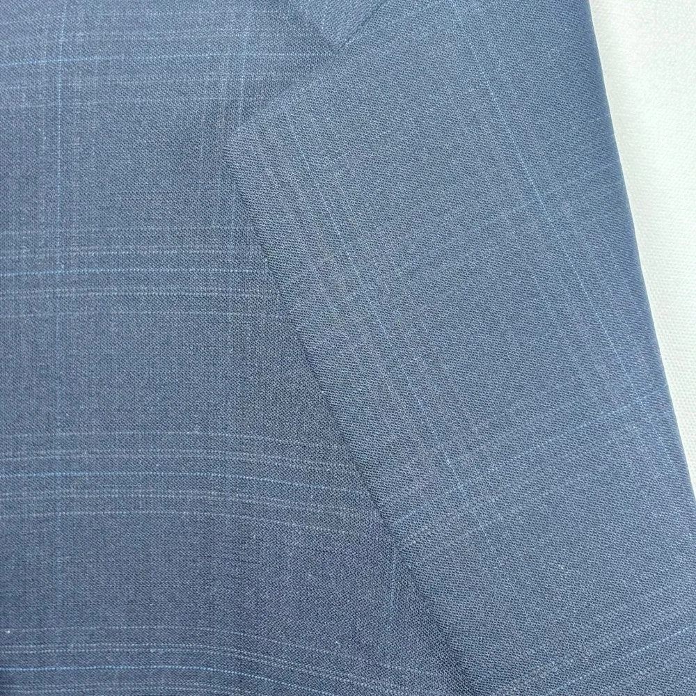 VTG Ralph Lauren Mens Navy Blue 100% Wool 2 Button Suit 44R Windowpane Plaid 90s